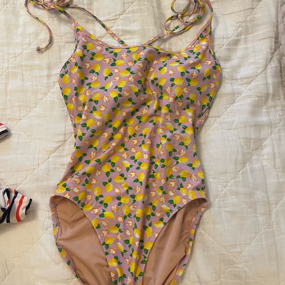 J. Crew Pink Lemon Print Swimwear